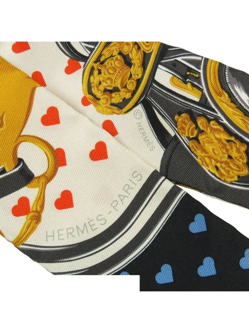 Hermes Twilly Black White Gold Silk Brides de Gala Love Scarf